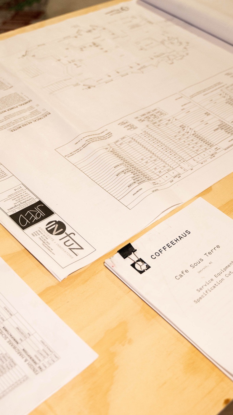 Coffeehaus equipment spec book and architect drawings for Cafe Sous Terre